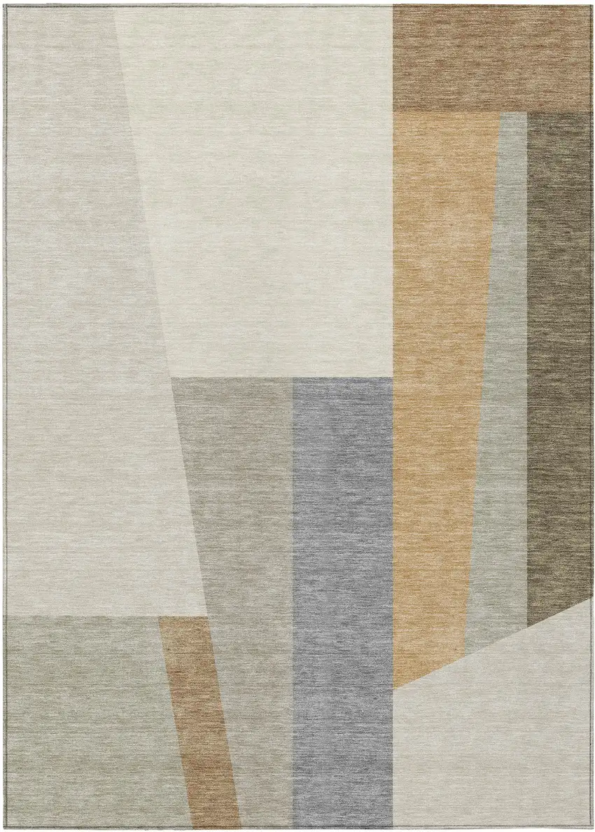 Beige And Ivory Geometric Washable Indoor Outdoor Area Rug Photo 1