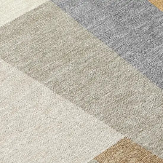 Beige And Ivory Geometric Washable Indoor Outdoor Area Rug Photo 9