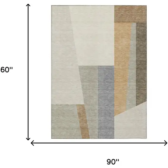 Beige And Ivory Geometric Washable Indoor Outdoor Area Rug Photo 6