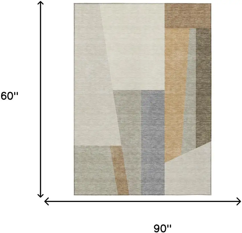Beige And Ivory Geometric Washable Indoor Outdoor Area Rug Photo 6