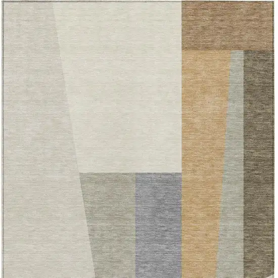 Beige And Ivory Geometric Washable Indoor Outdoor Area Rug Photo 3