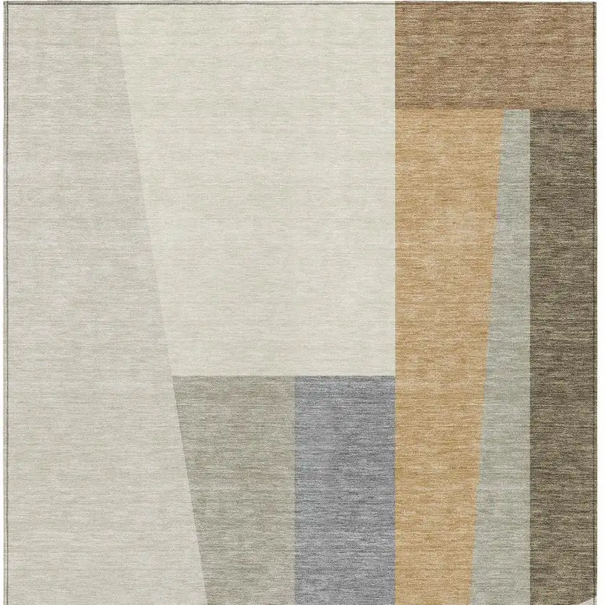 Beige And Ivory Geometric Washable Indoor Outdoor Area Rug Photo 3