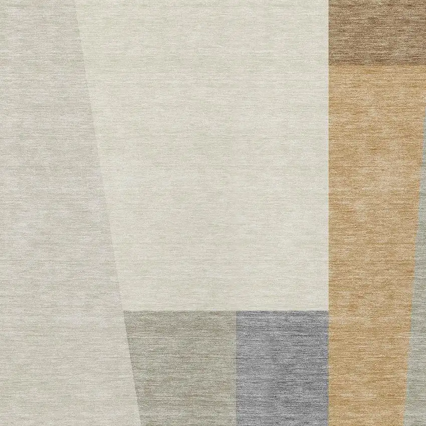 Beige And Ivory Geometric Washable Indoor Outdoor Area Rug Photo 2