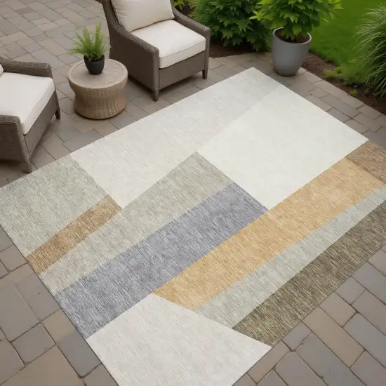 Beige And Ivory Geometric Washable Indoor Outdoor Area Rug Photo 7