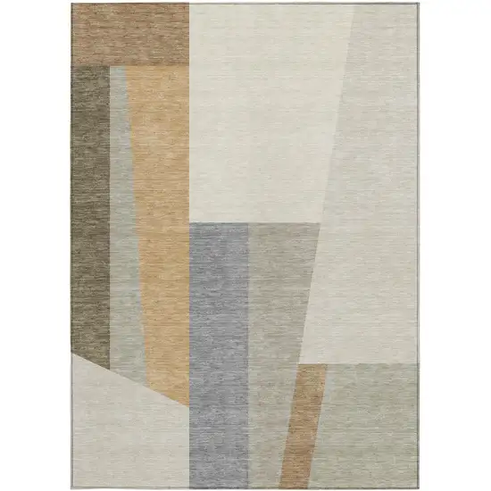 Beige And Ivory Geometric Washable Indoor Outdoor Area Rug Photo 3