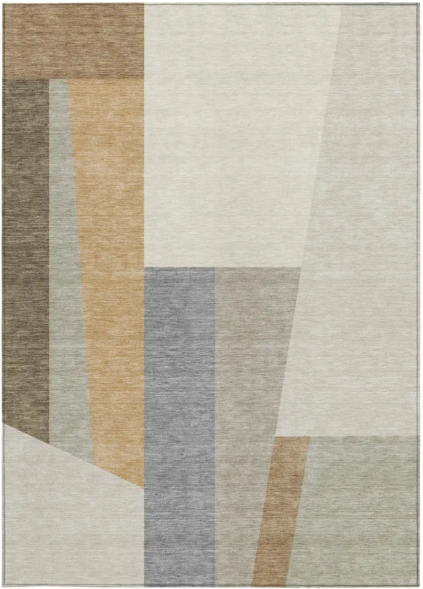 Beige And Ivory Geometric Washable Indoor Outdoor Area Rug Photo 3