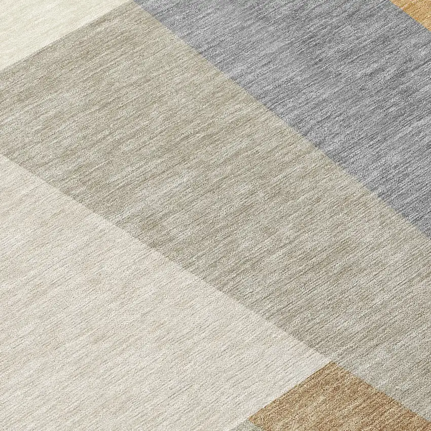 Beige And Ivory Geometric Washable Indoor Outdoor Area Rug Photo 9