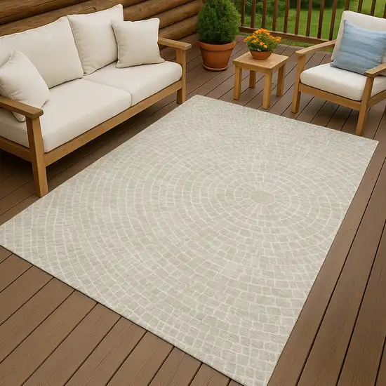 Beige And Ivory Geometric Washable Indoor Outdoor Area Rug Photo 4