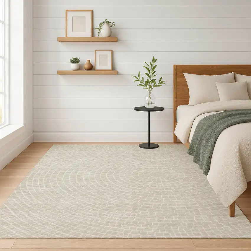 Beige And Ivory Geometric Washable Indoor Outdoor Area Rug Photo 6