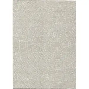 Photo of Beige And Ivory Geometric Washable Indoor Outdoor Area Rug