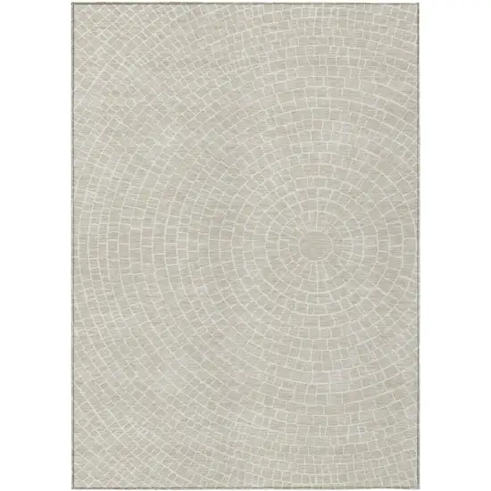 Beige And Ivory Geometric Washable Indoor Outdoor Area Rug Photo 1