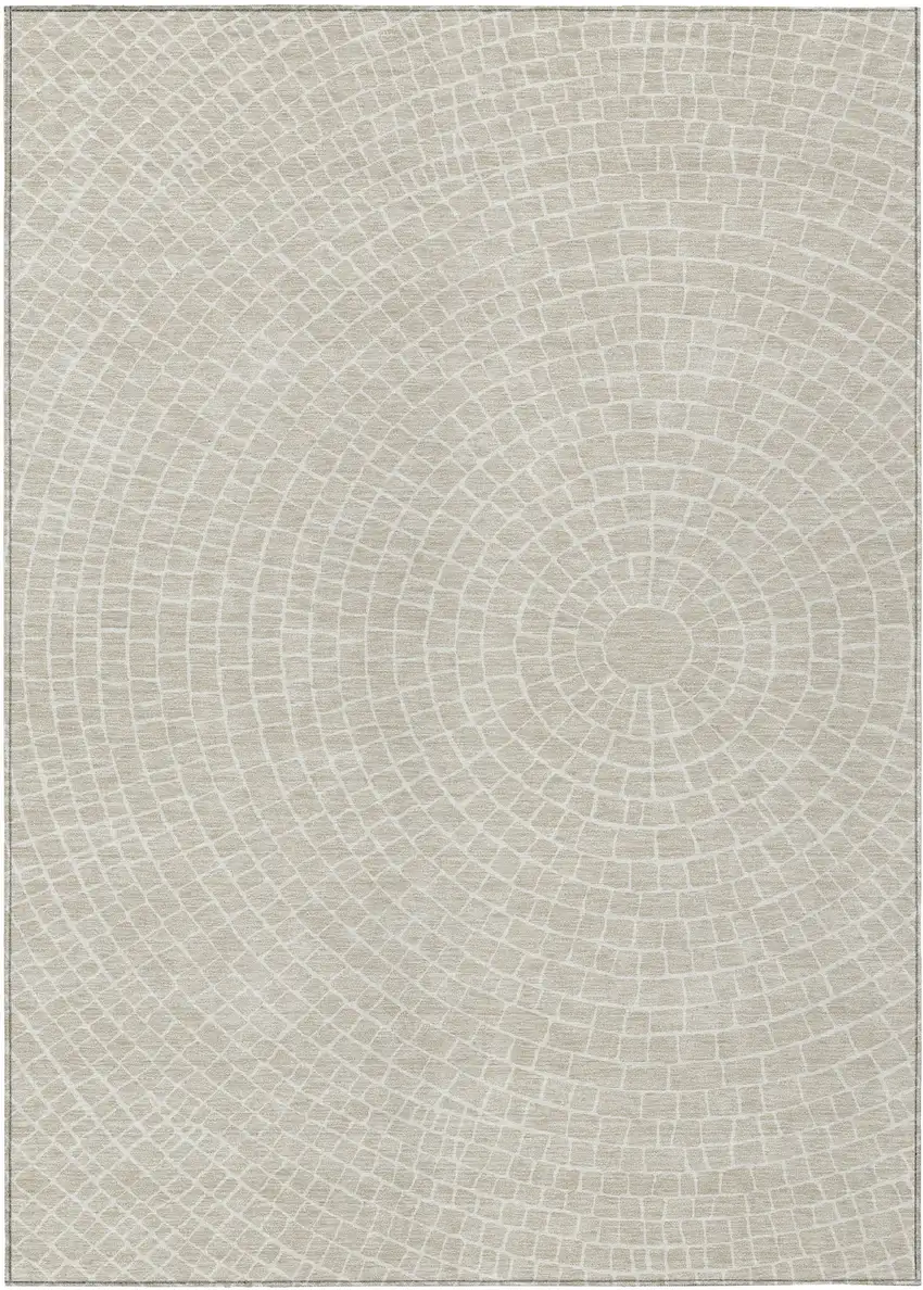 Beige And Ivory Geometric Washable Indoor Outdoor Area Rug Photo 1