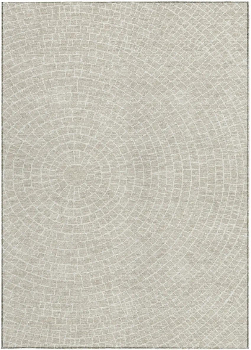 Beige And Ivory Geometric Washable Indoor Outdoor Area Rug Photo 3