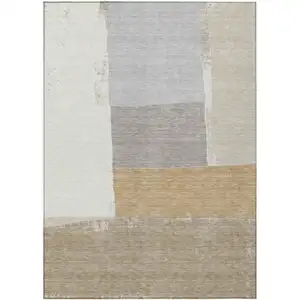 Photo of Beige And Ivory Geometric Washable Indoor Outdoor Area Rug