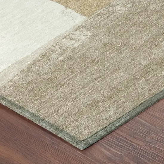Beige And Ivory Geometric Washable Indoor Outdoor Area Rug Photo 8