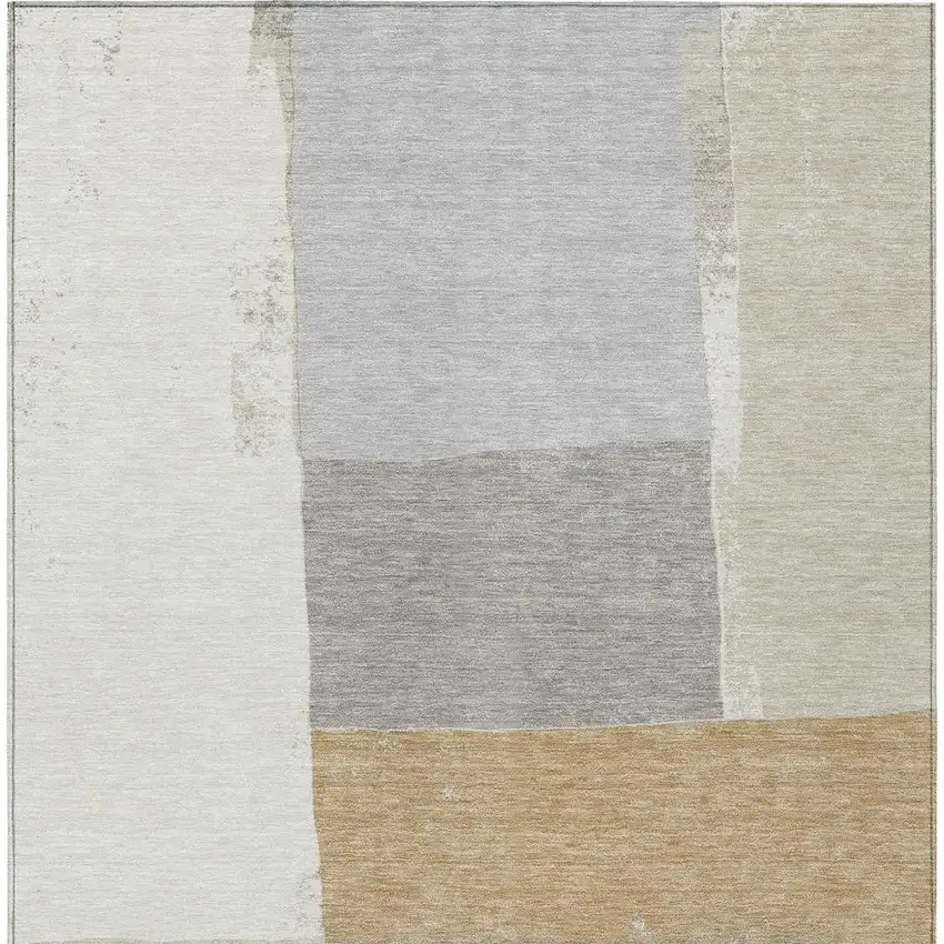 Beige And Ivory Geometric Washable Indoor Outdoor Area Rug Photo 3