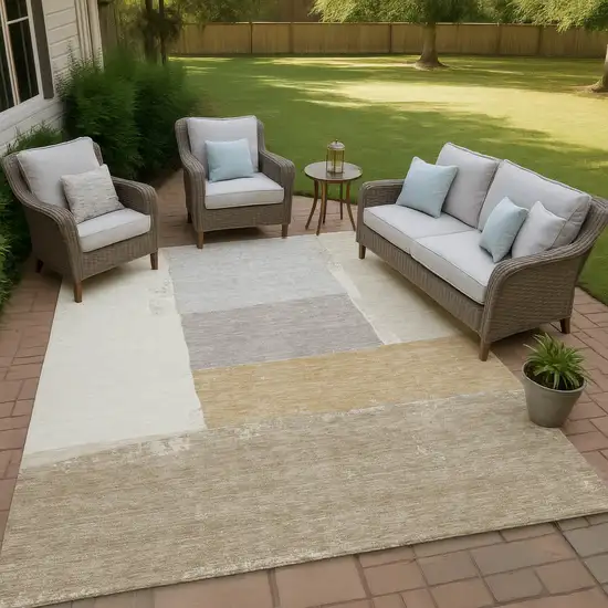 Beige And Ivory Geometric Washable Indoor Outdoor Area Rug Photo 4