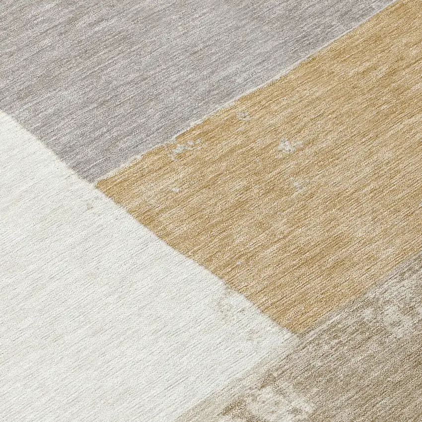 Beige And Ivory Geometric Washable Indoor Outdoor Area Rug Photo 9