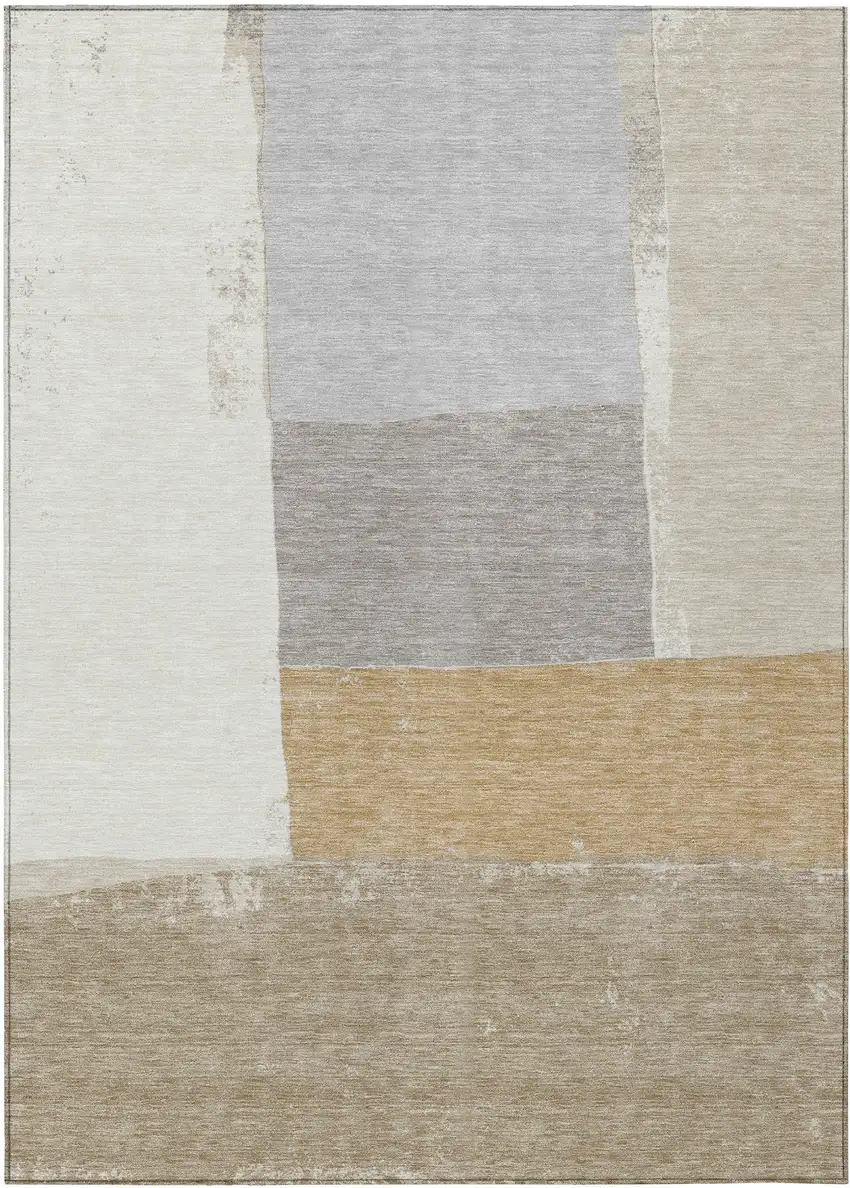 Beige And Ivory Geometric Washable Indoor Outdoor Area Rug Photo 1