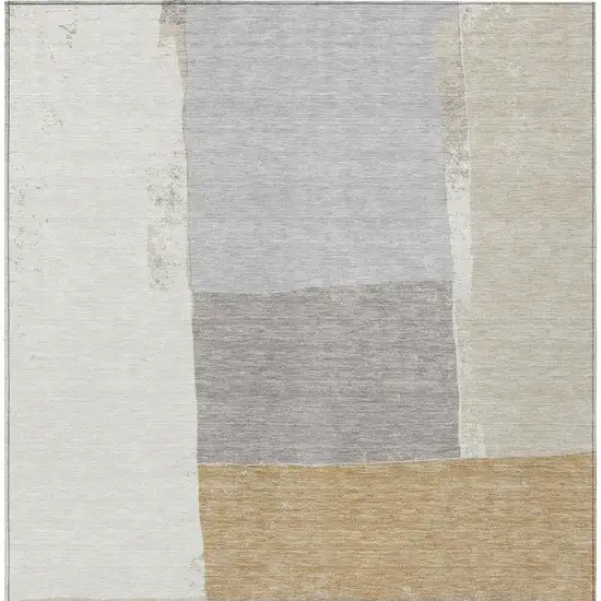 Beige And Ivory Geometric Washable Indoor Outdoor Area Rug Photo 3