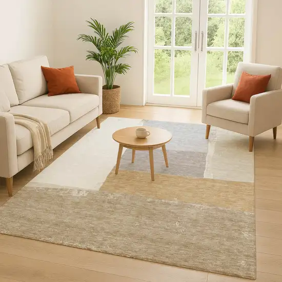 Beige And Ivory Geometric Washable Indoor Outdoor Area Rug Photo 5
