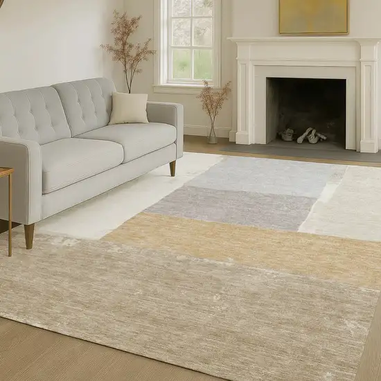 Beige And Ivory Geometric Washable Indoor Outdoor Area Rug Photo 6