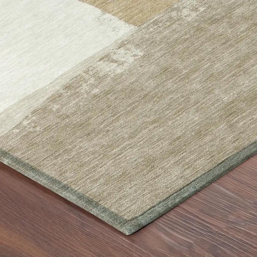 Beige And Ivory Geometric Washable Indoor Outdoor Area Rug Photo 8