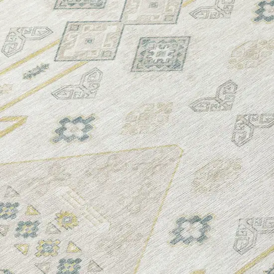 Beige And Ivory Geometric Washable Indoor Outdoor Area Rug Photo 6