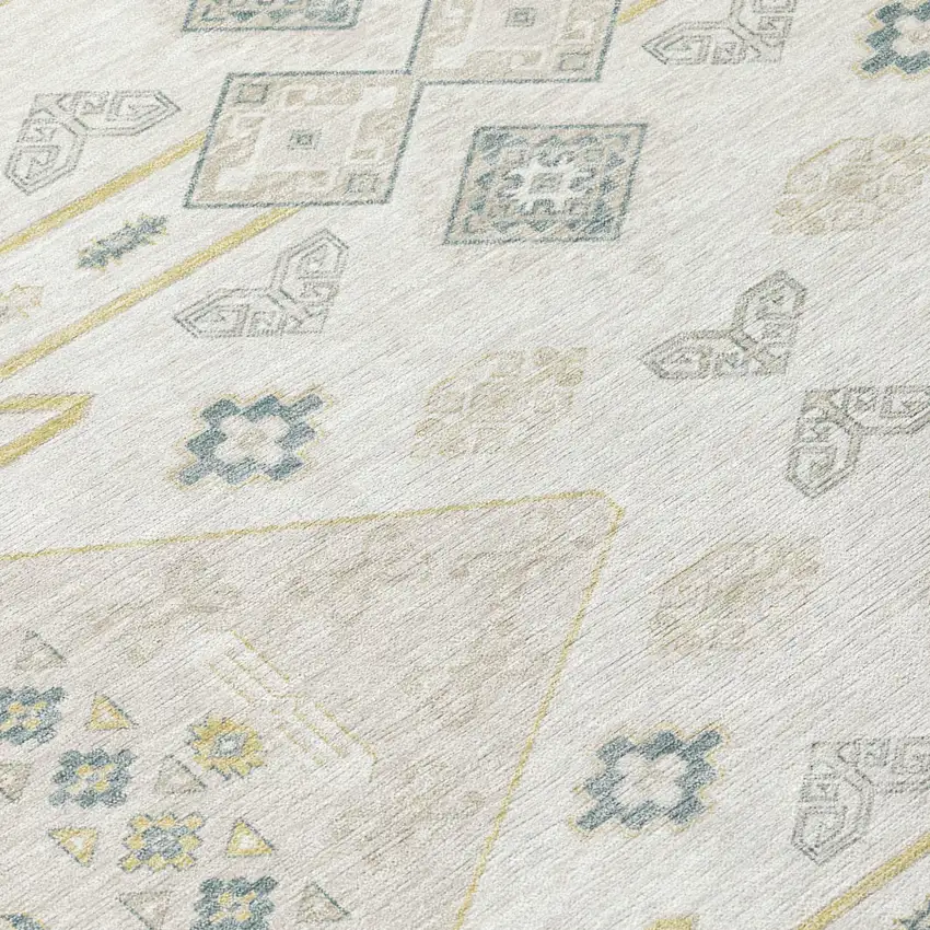 Beige And Ivory Geometric Washable Indoor Outdoor Area Rug Photo 6