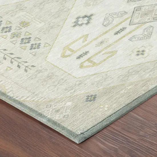 Beige And Ivory Geometric Washable Indoor Outdoor Area Rug Photo 5
