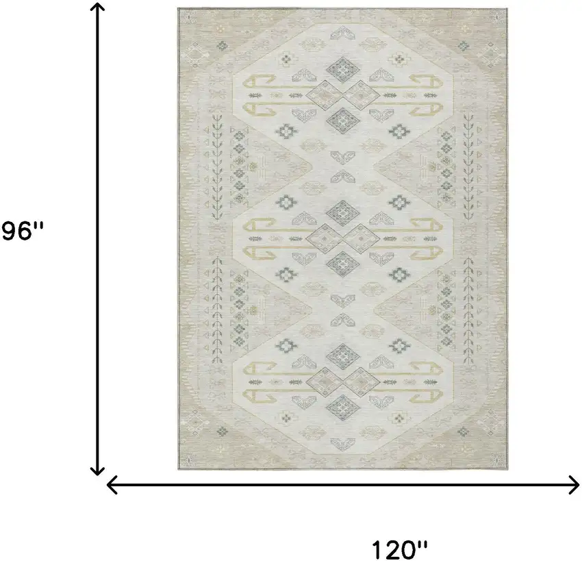 Beige And Ivory Geometric Washable Indoor Outdoor Area Rug Photo 7
