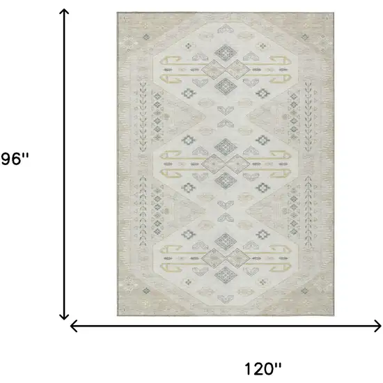 Beige And Ivory Geometric Washable Indoor Outdoor Area Rug Photo 7