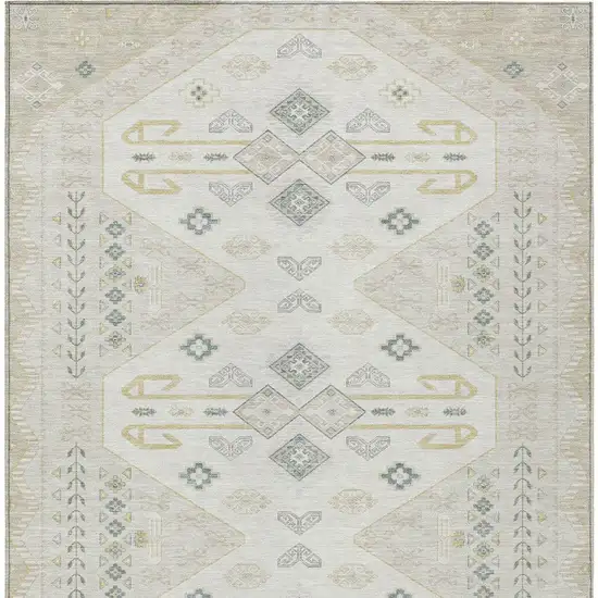Beige And Ivory Geometric Washable Indoor Outdoor Area Rug Photo 4