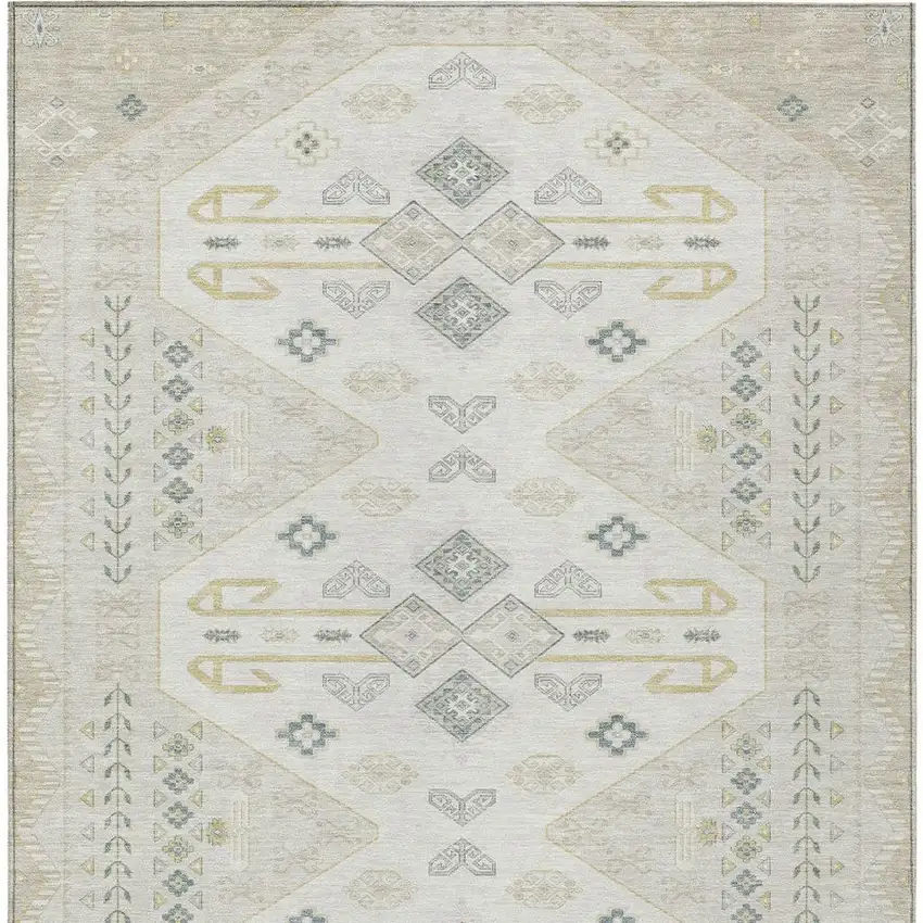 Beige And Ivory Geometric Washable Indoor Outdoor Area Rug Photo 4