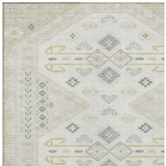 Beige And Ivory Geometric Washable Indoor Outdoor Area Rug Photo 3