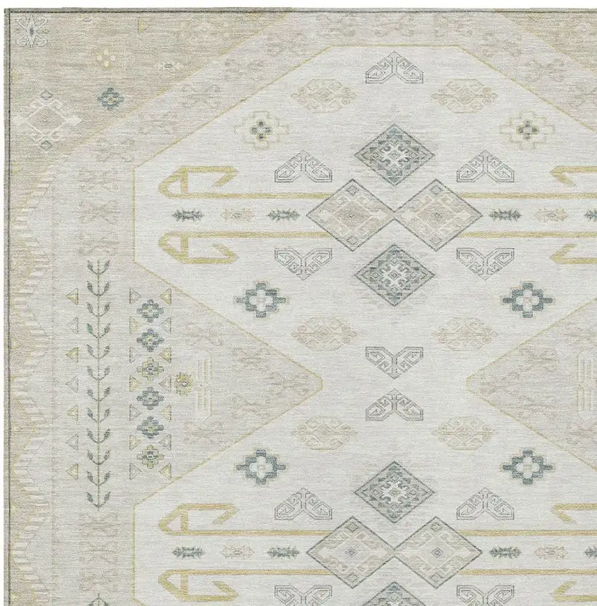 Beige And Ivory Geometric Washable Indoor Outdoor Area Rug Photo 3