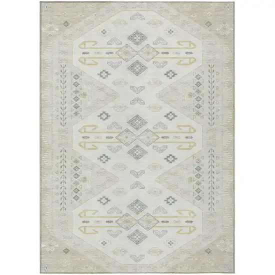 Beige And Ivory Geometric Washable Indoor Outdoor Area Rug Photo 2