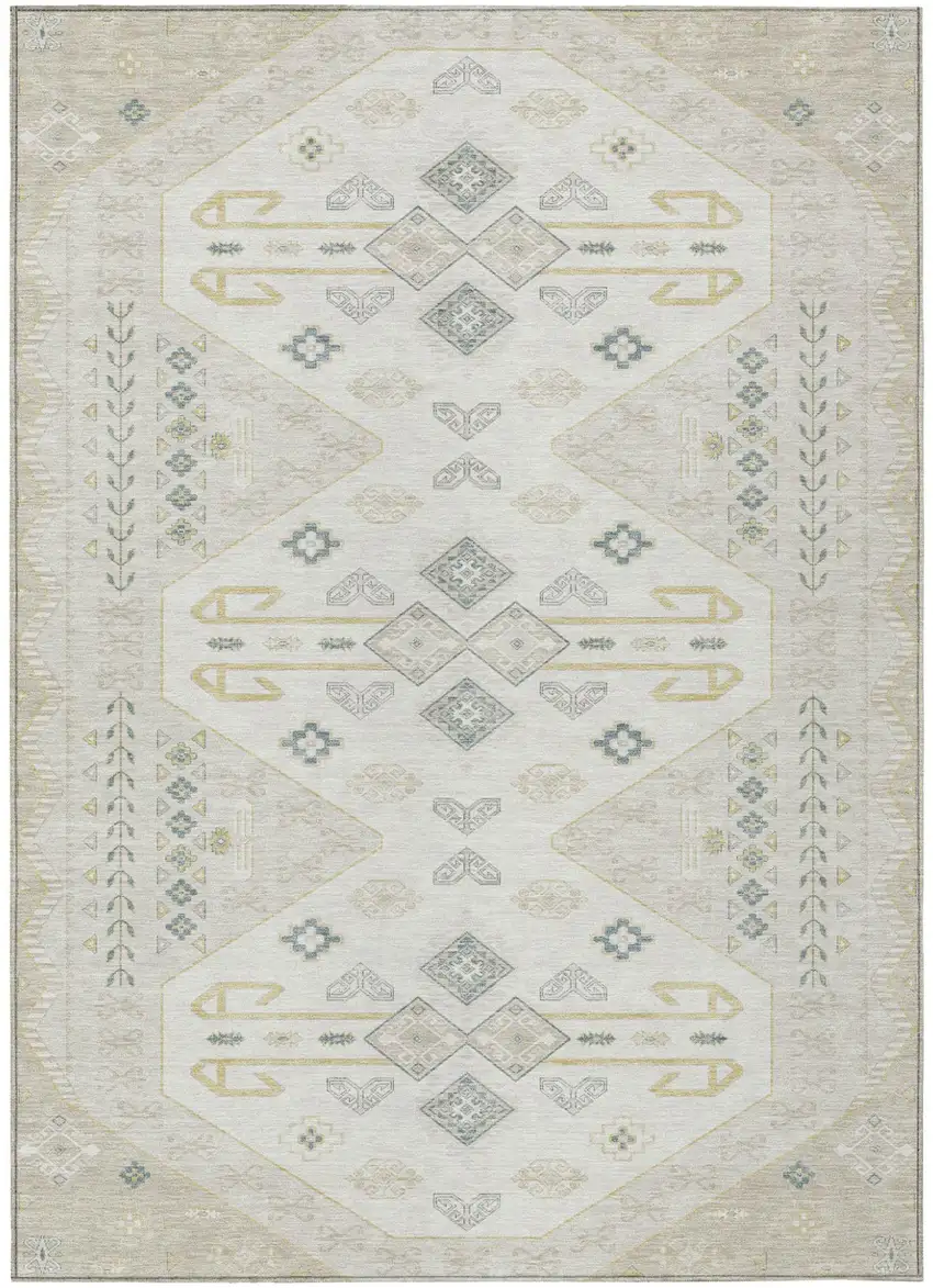 Beige And Ivory Geometric Washable Indoor Outdoor Area Rug Photo 2