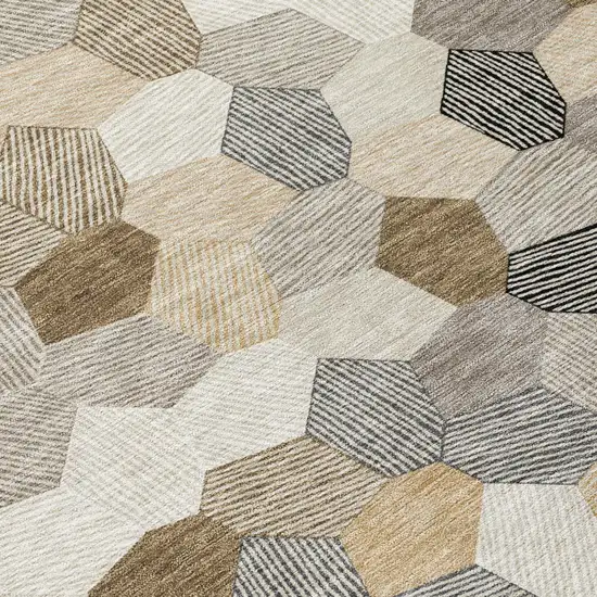 Beige And Ivory Geometric Washable Indoor Outdoor Area Rug Photo 5
