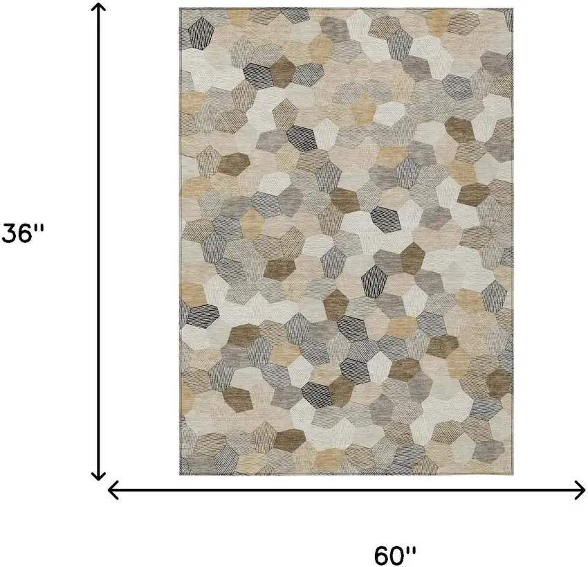 Beige And Ivory Geometric Washable Indoor Outdoor Area Rug Photo 6