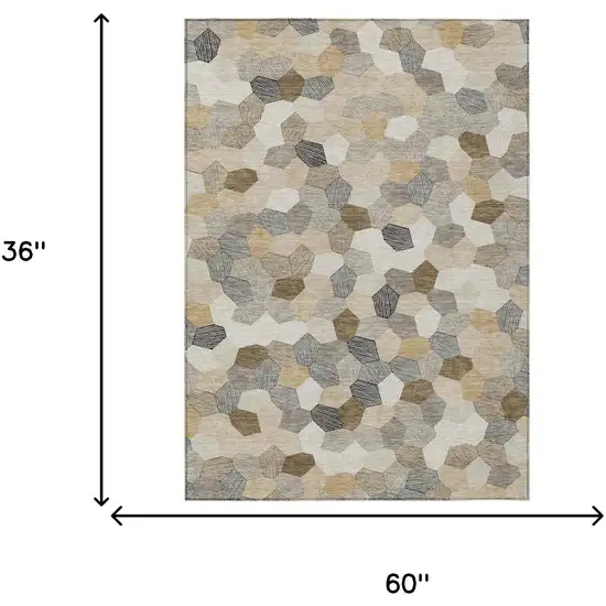 Beige And Ivory Geometric Washable Indoor Outdoor Area Rug Photo 6