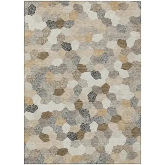 Beige And Ivory Geometric Washable Indoor Outdoor Area Rug Photo 1