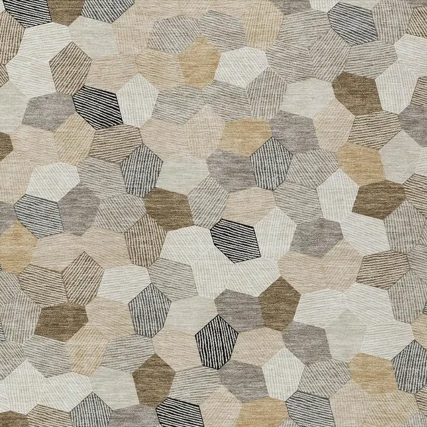 Beige And Ivory Geometric Washable Indoor Outdoor Area Rug Photo 2