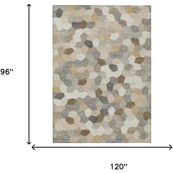 Beige And Ivory Geometric Washable Indoor Outdoor Area Rug Photo 6