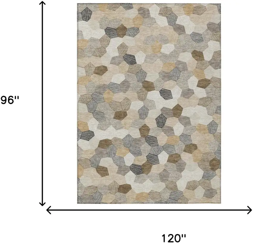 Beige And Ivory Geometric Washable Indoor Outdoor Area Rug Photo 6