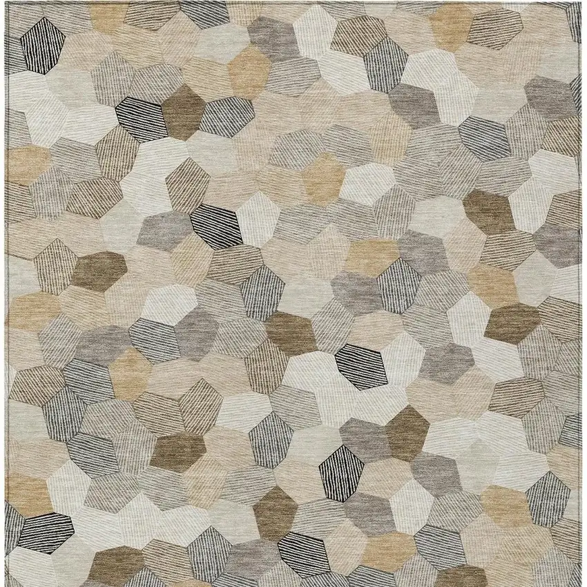 Beige And Ivory Geometric Washable Indoor Outdoor Area Rug Photo 3