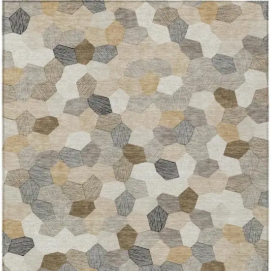 Beige And Ivory Geometric Washable Indoor Outdoor Area Rug Photo 3