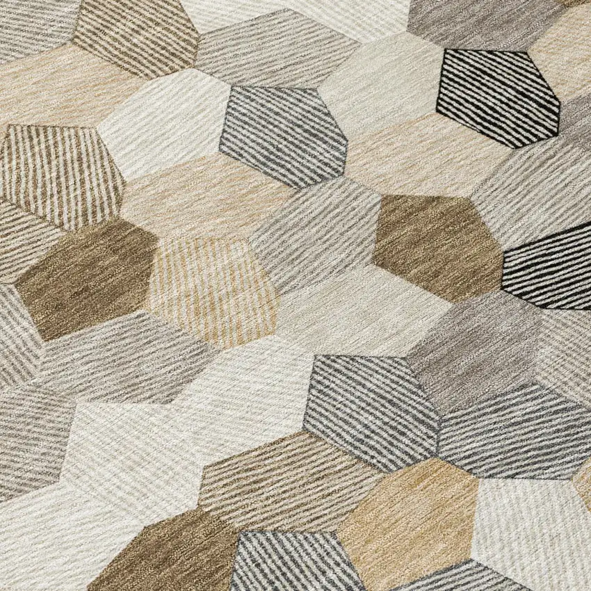 Beige And Ivory Geometric Washable Indoor Outdoor Area Rug Photo 5