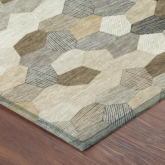 Beige And Ivory Geometric Washable Indoor Outdoor Area Rug Photo 4