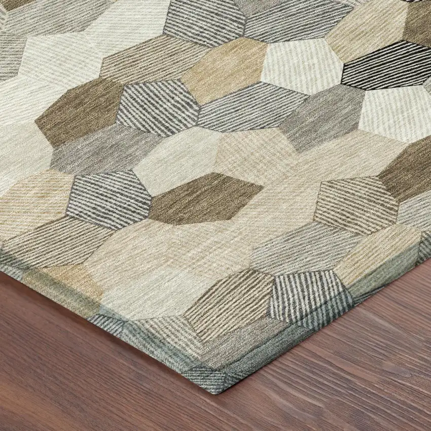 Beige And Ivory Geometric Washable Indoor Outdoor Area Rug Photo 4